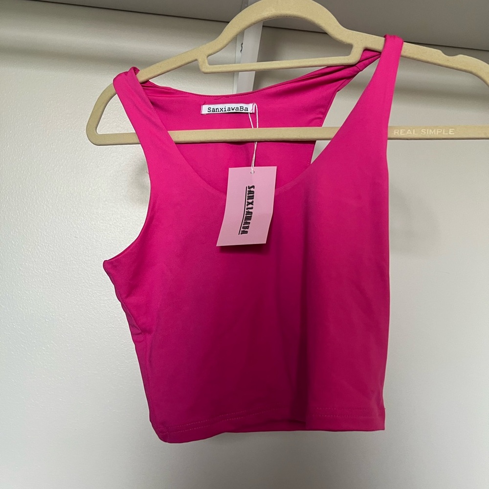 Vibrant Pink Fitted Crop Tank Top